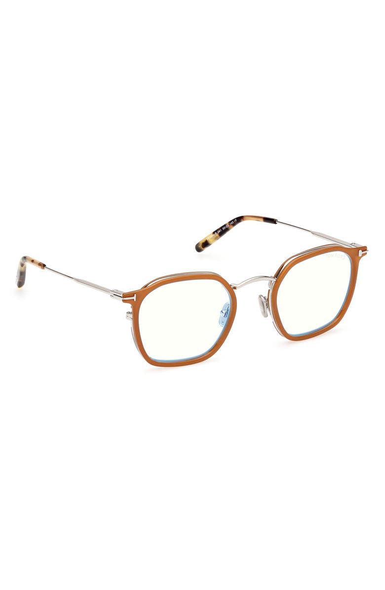 TOM FORD 50mm Round Blue Light Blocking Glasses, Alternate, color, Milky Amber / Palladium