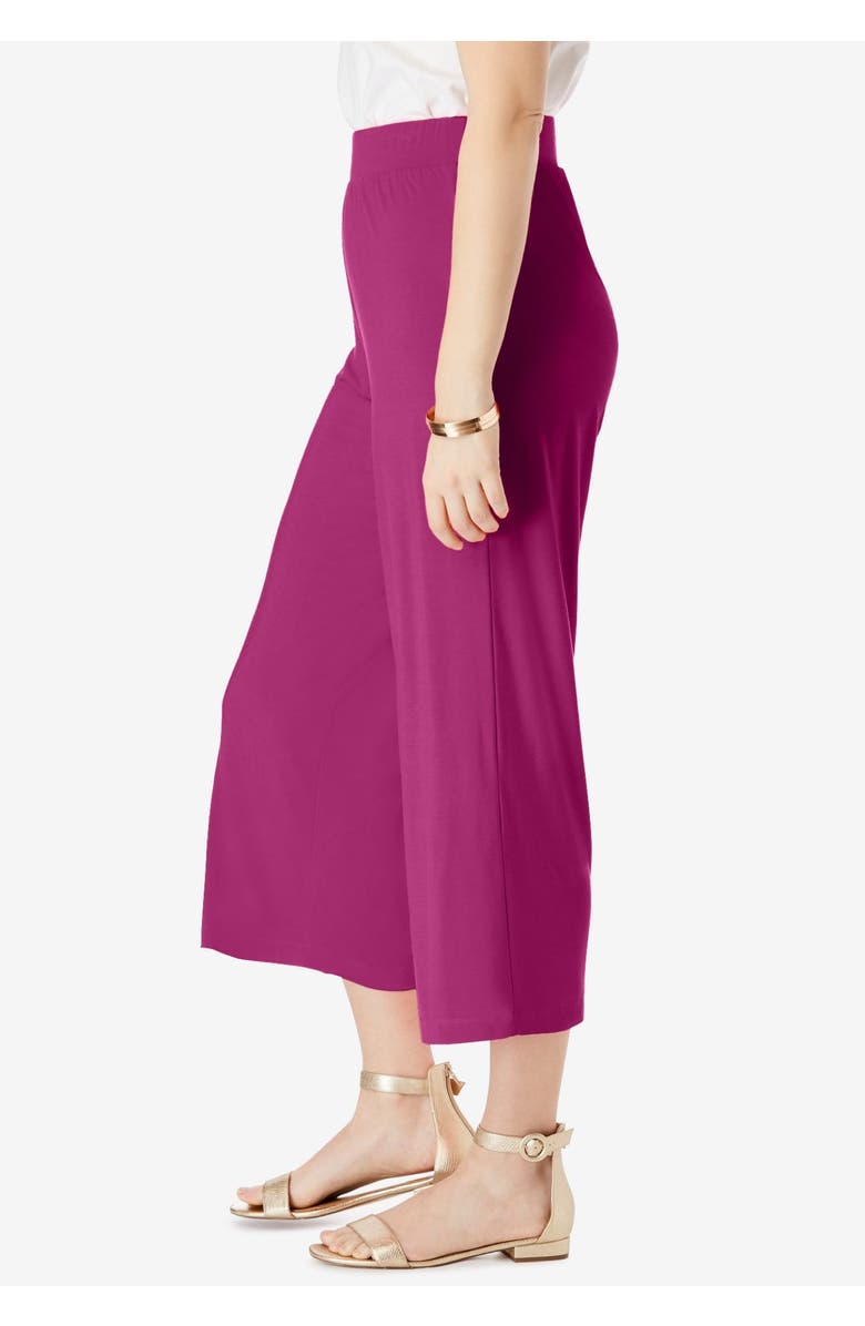 Jessica London Everyday Stretch Knit Wide Leg Crop Pant, Alternate, color, Black