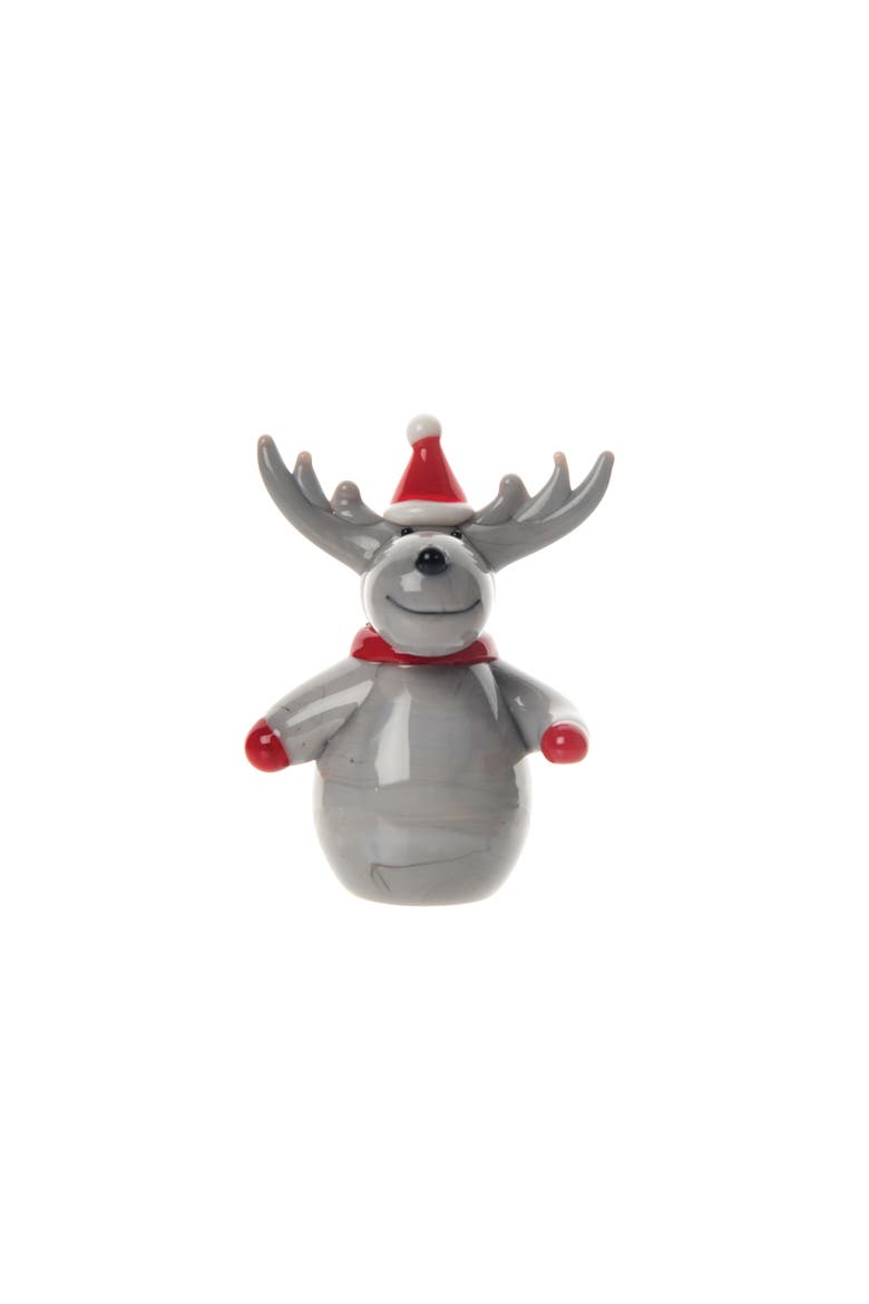 Moose w/Santa Hat Figurine, Main, color, Gray