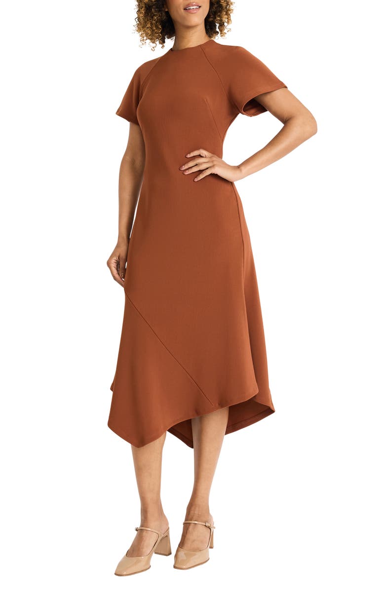 Short Sleeve Asymmetric Hem Midi Dress