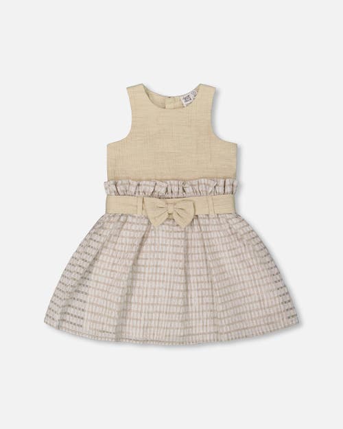 Deux Par Deux Girl's Bi-material Belted Dress Beiges In Beige