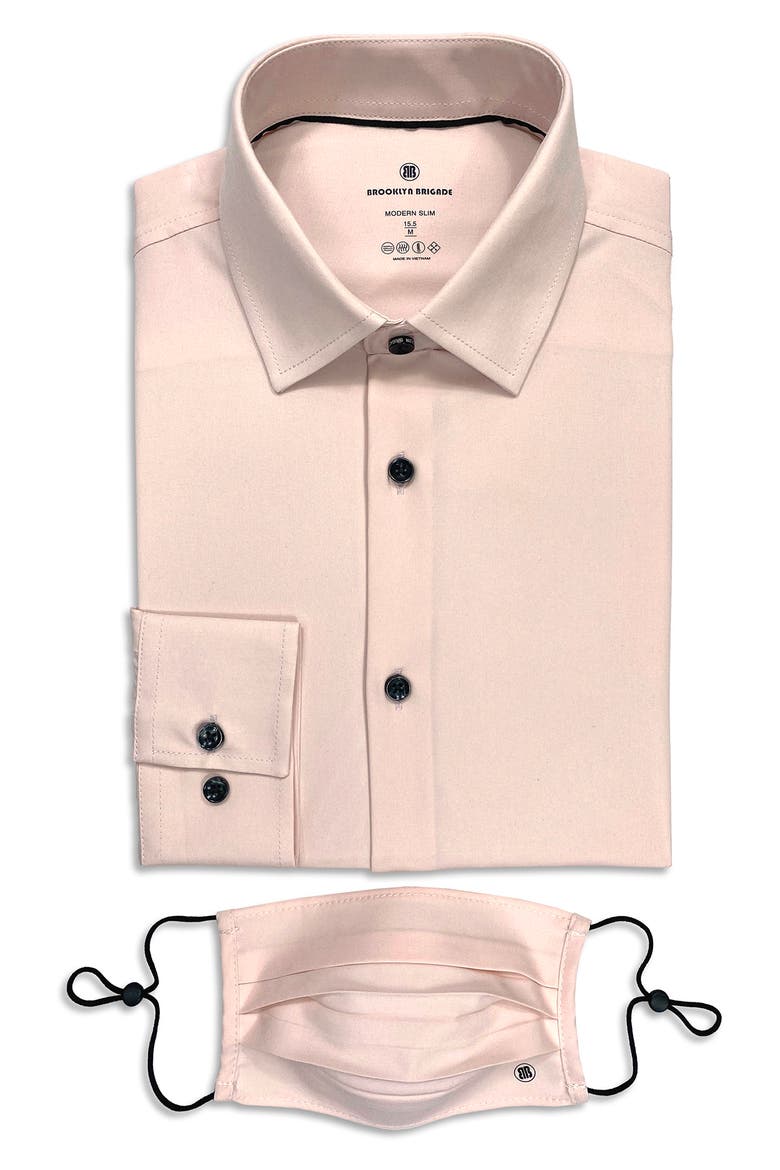 Extra Trim Fit Stretch Cool Temp Dress Shirt & Face Mask, Alternate, color, PINK