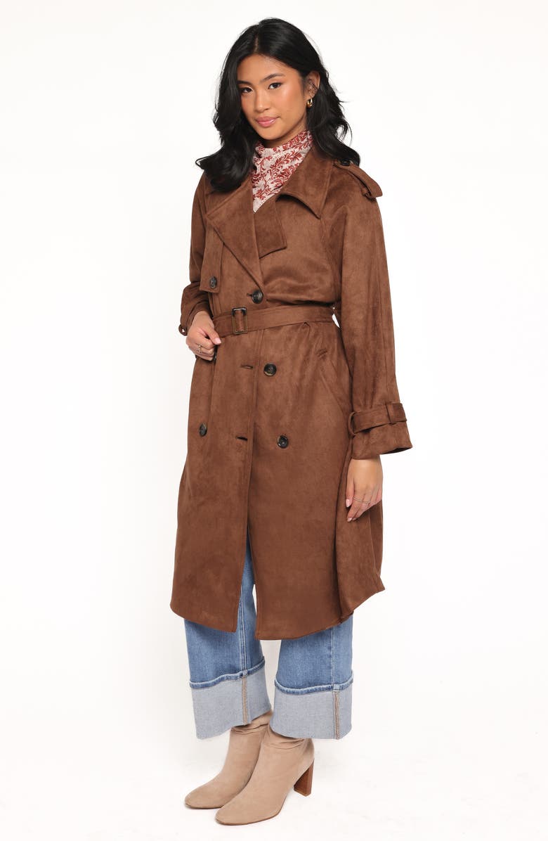 Petal & Pup Micha Faux Suede Trench Coat, Alternate, color, Brown