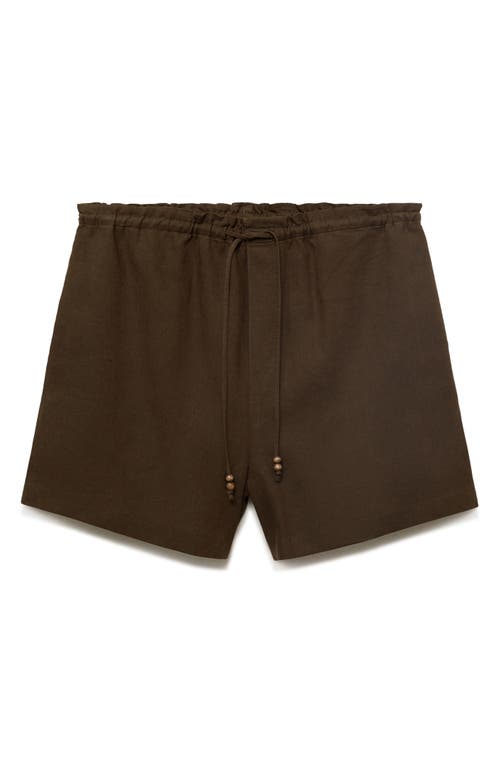 Mango Linen Shorts With Drawstring Khaki In Brown