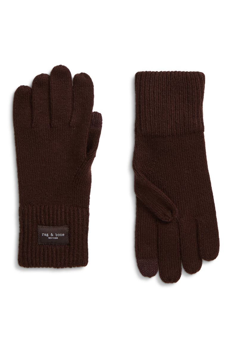 Blake Logo Patch Ribbed Gloves, Main, color, BROWN