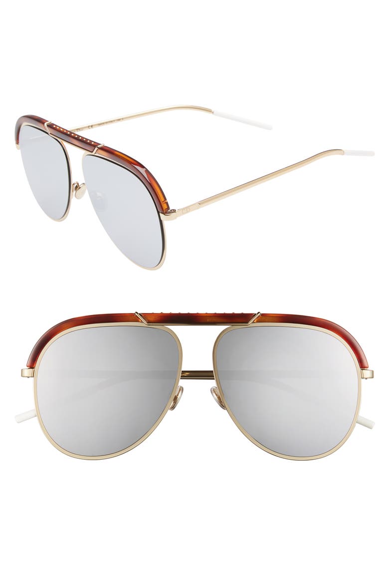 Christian Dior Desertics 58mm Metal Aviator Sunglasses, Main, color, HAVANA GOLD