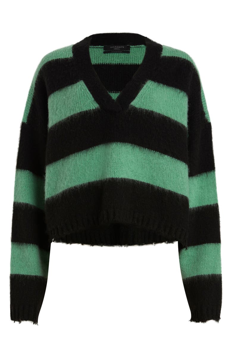 AllSaints Lou Stripe Crop Sweater, Alternate, color, Black/ Apple Green