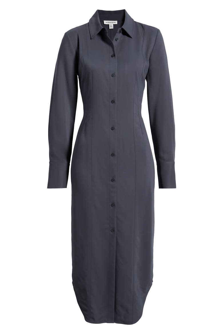 Long Sleeve Midi Shirtdress, Alternate, color, GREY EBONY
