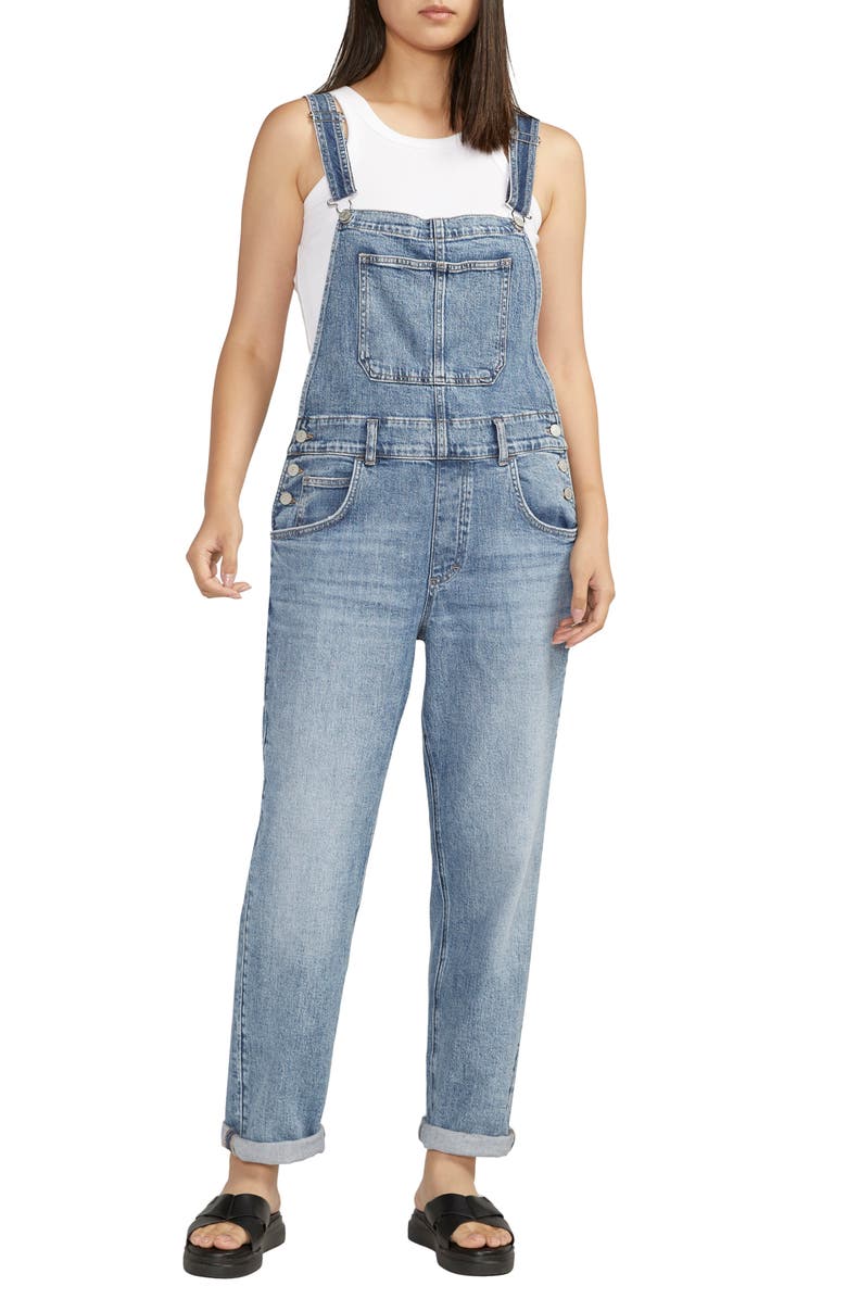 Silver Jeans Co. Baggy Straight Leg Denim Overalls, Main, color, 