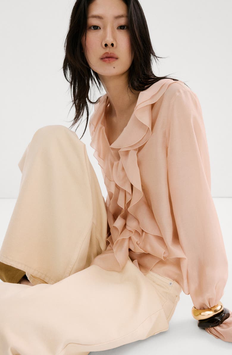 MANGO Ruffle Chiffon Top, Alternate, color, Pastel Pink