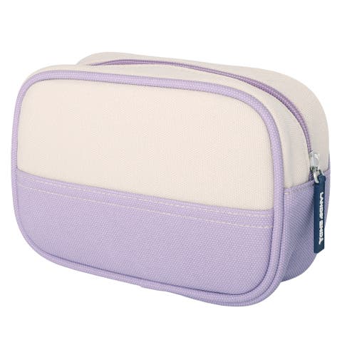 Medium Rectangular Dopp Kit for Travel, Striped Canvas Toiletry Bag with Top Zip (Lilac)