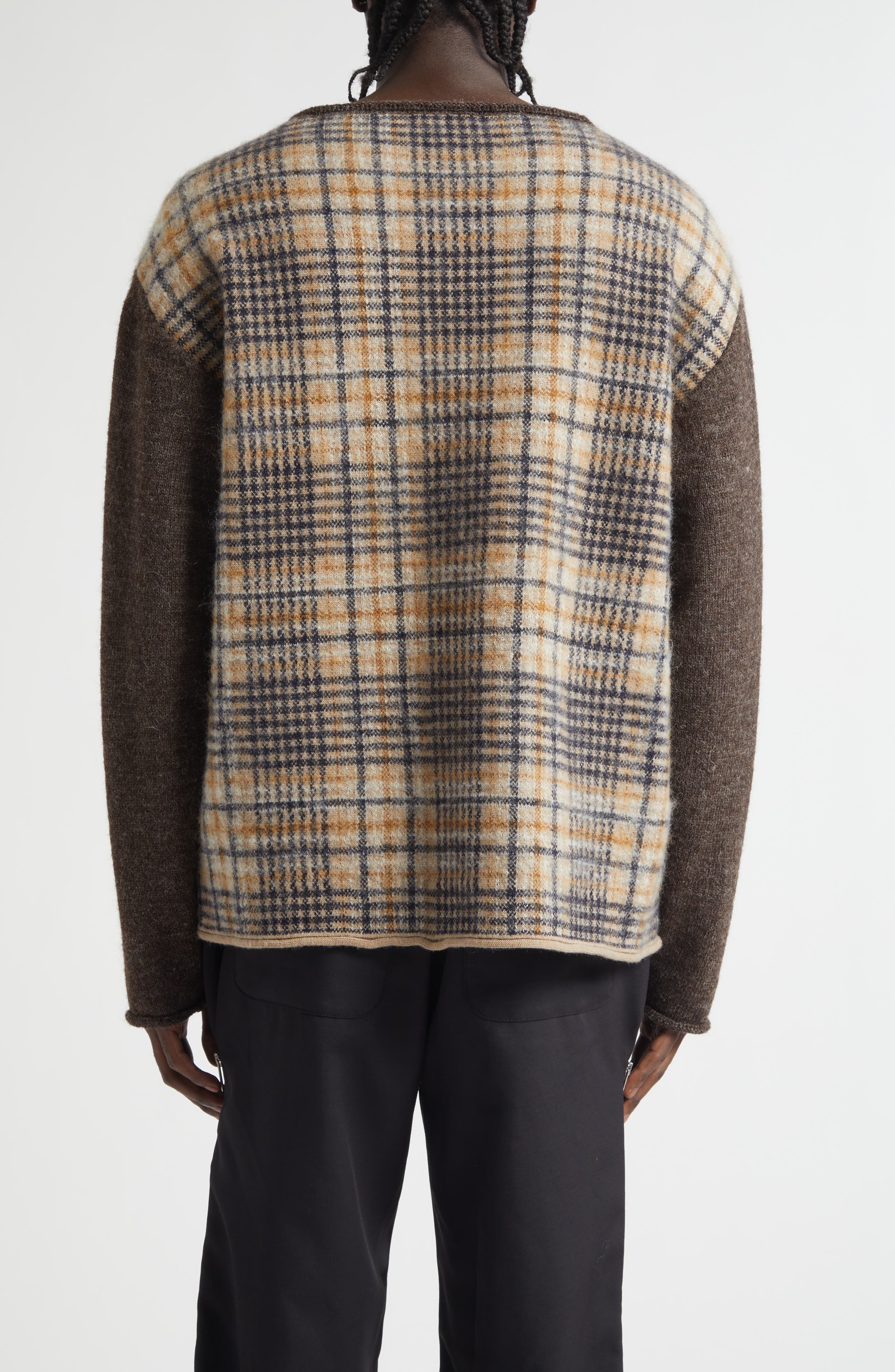 Paneled Solid & Plaid Wool Sweater - image 2