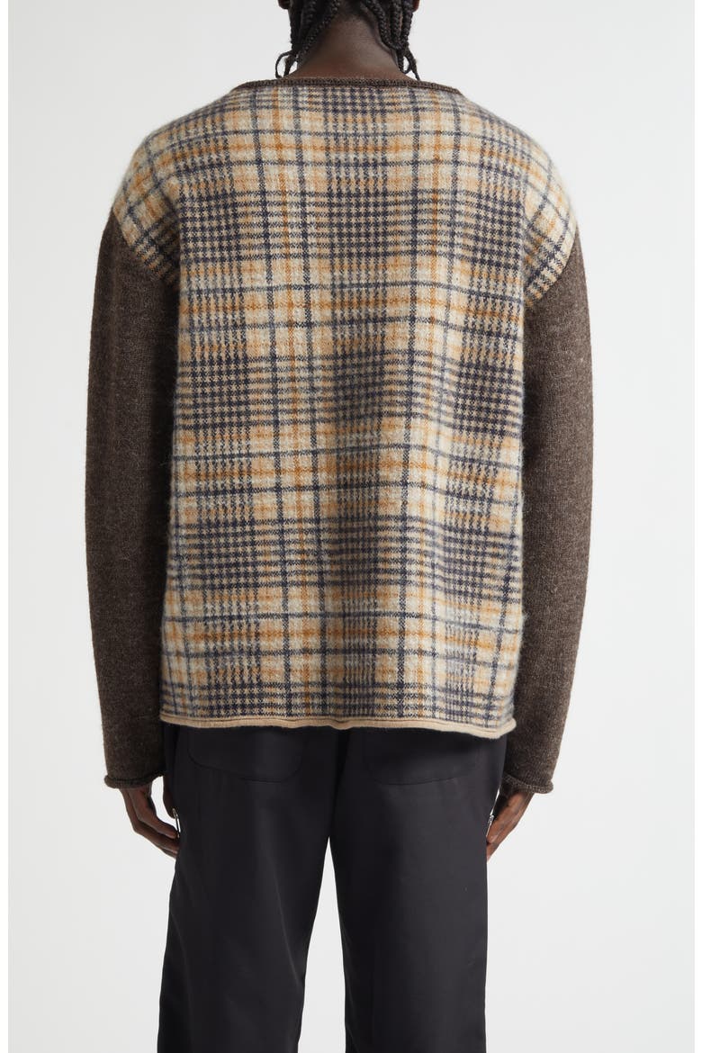 Paneled Solid & Plaid Wool Sweater, Alternate, color, TOP BROWN