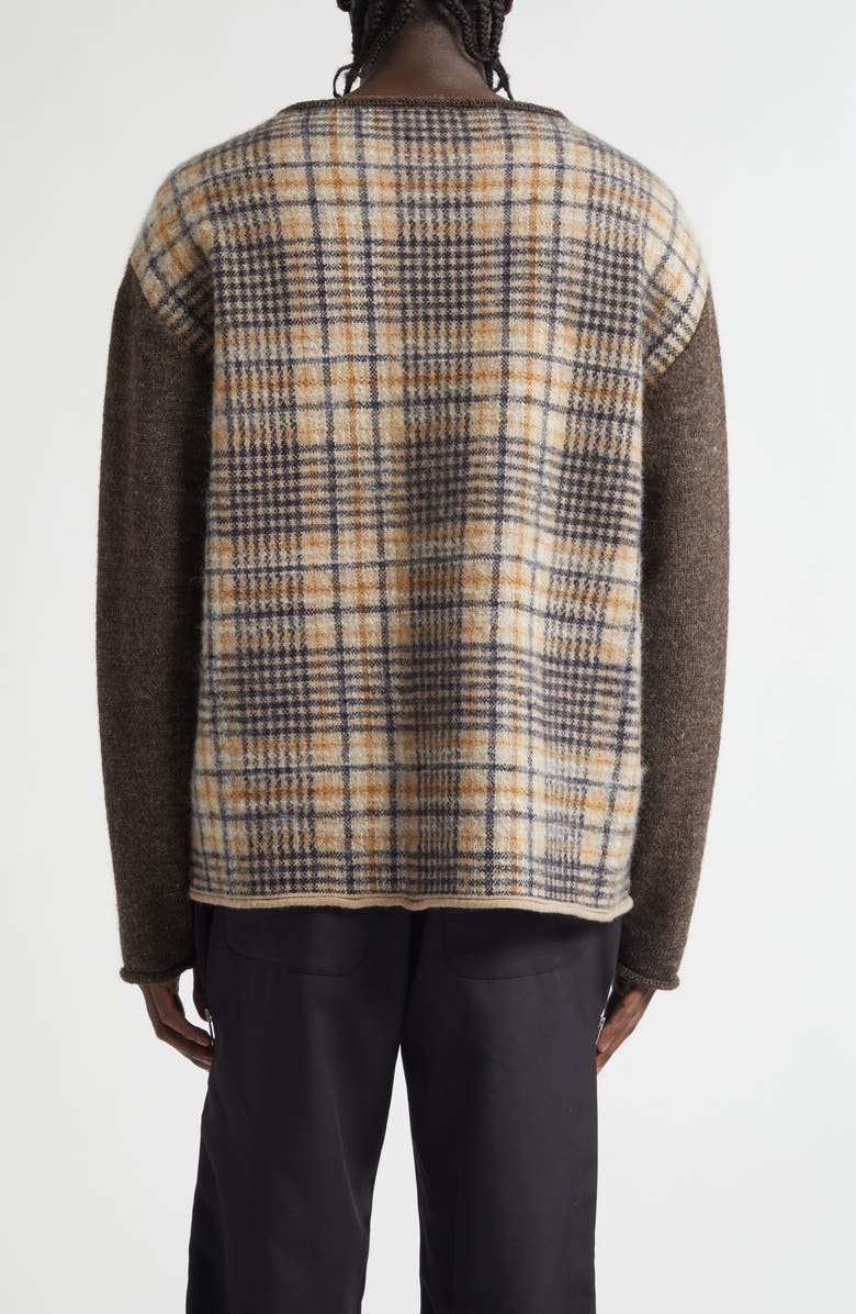 Undercover Paneled Solid & Plaid Wool Sweater, Alternate, color, Top Brown