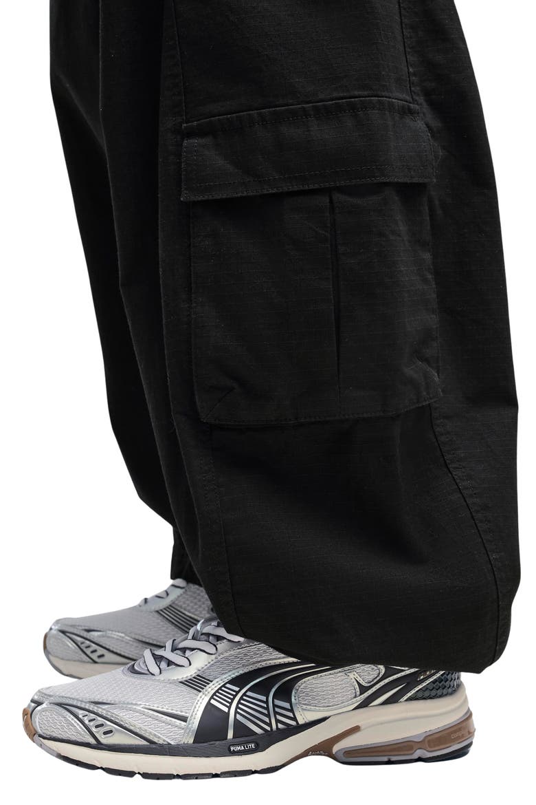 Essentials Relaxed Barrel Cargo Pants, Alternate, color, PUMA BLACK