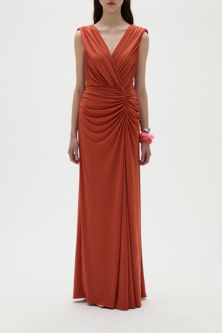 Draped Cowl Jersey Dress, Alternate, color, Terracotta