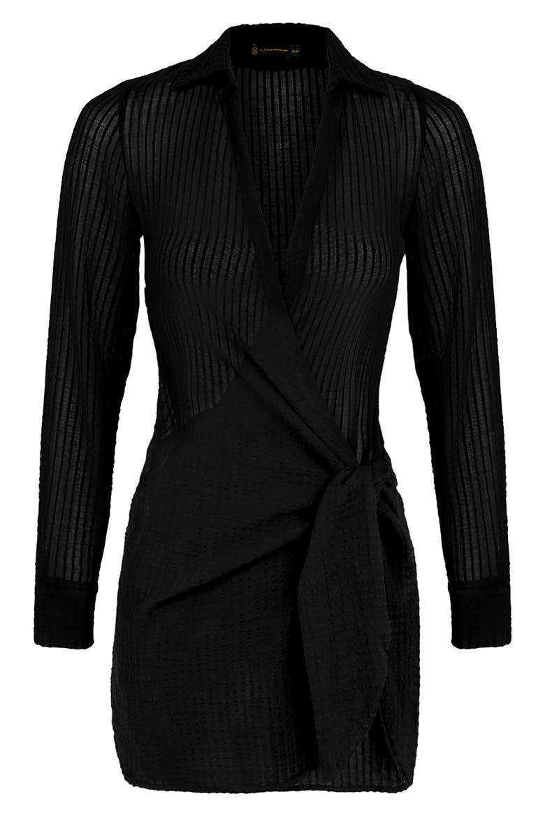 Lia Long Sleeve Wrap Cover-Up Minidress, Alternate, color, BLACK