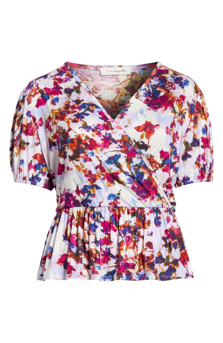 Loveappella Surplice Peplum Top, Alternate, color, Fuchsia/ Violet