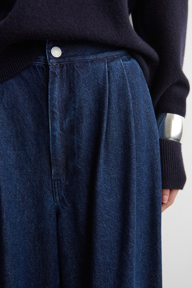 Pleated Wide Denim Pants, Alternate, color, DARK BLUE