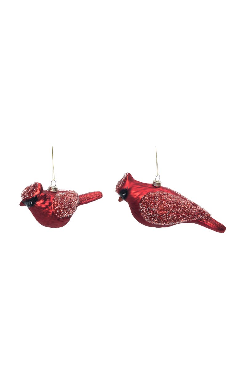 Transpac Red Holiday Glitter Cardinal Ornament Set of 2 Glass Ornaments, Alternate, color, 