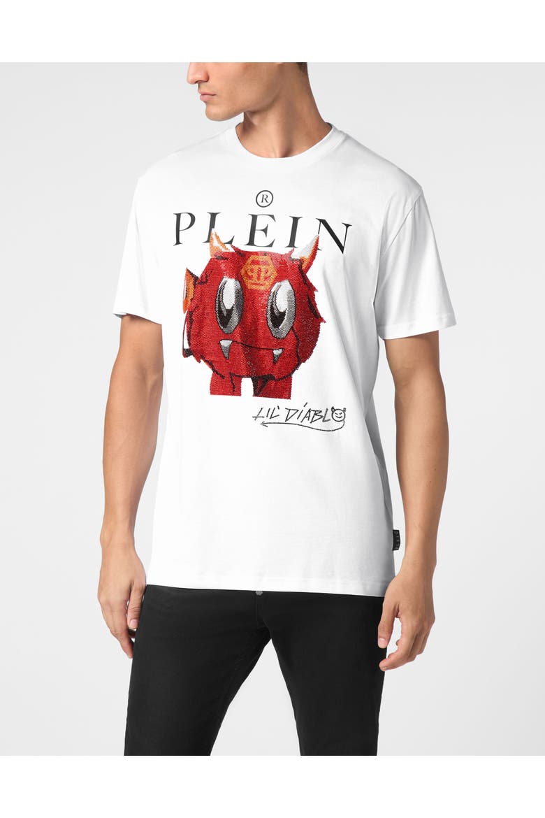 T-Shirt Round Neck Ss Crystal Monster Men, Main, color, white