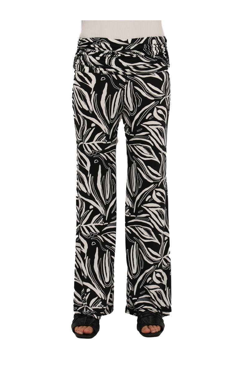 Womens Essential Abstract Print Foldover Waist Wide Leg Pants, Main, color, Black Multi