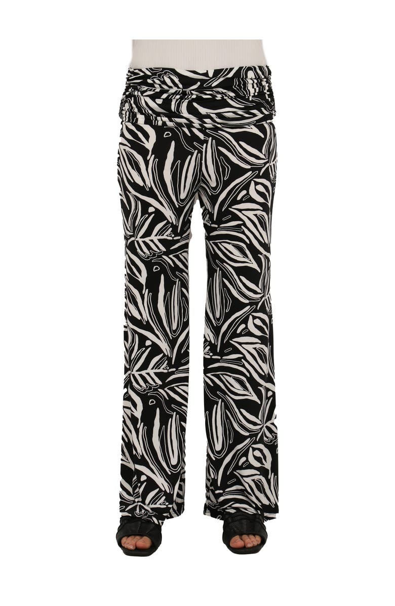 24seven Comfort Apparel Womens Essential Abstract Print Foldover Waist Wide Leg Pants, Main, color, Black Multi