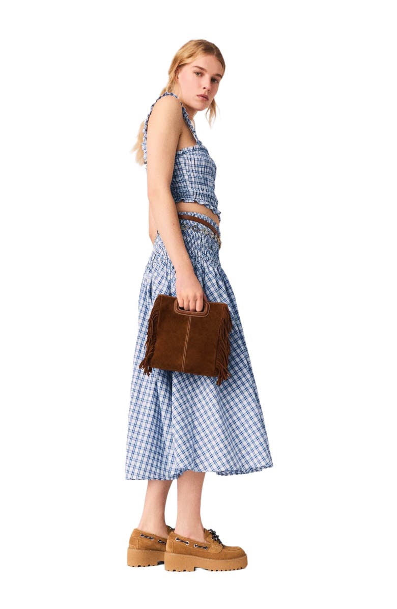 maje Smocked rhinestone cotton top, Alternate, color, Blue Check Print