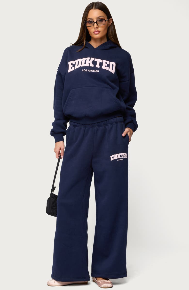 EDIKTED LA Logo Oversize Fleece Graphic Hoodie, Alternate, color, Navy