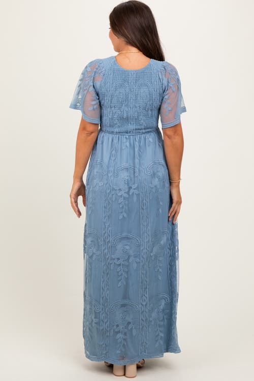 Pinkblush Smocked Top Lace Maxi Dress In Blue