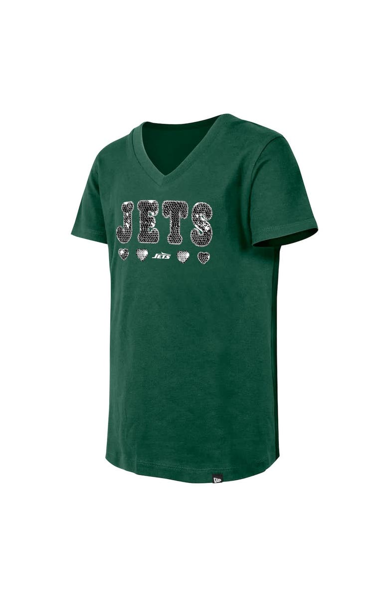 New Era Girls Youth New Era Green New York Jets Flip Sequin V-Neck T-Shirt, Alternate, color, Green