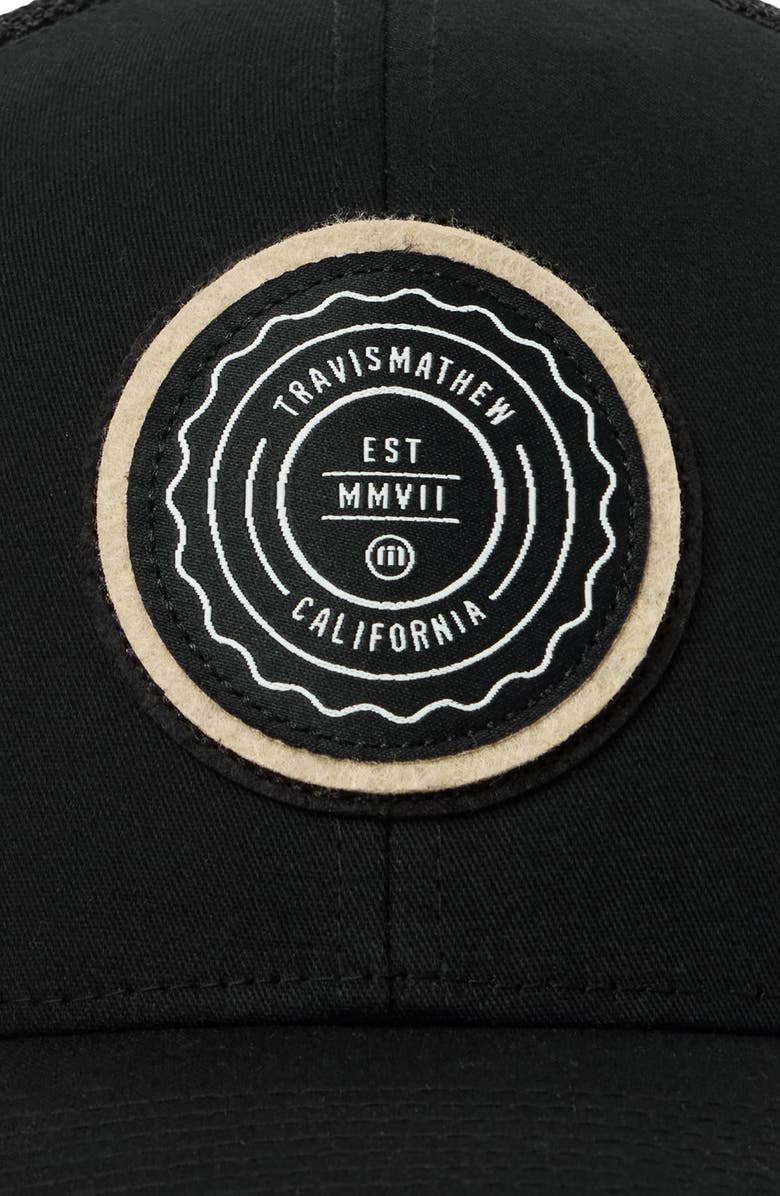 TravisMathew The Patch Trucker Hat, Alternate, color, Black/ Tan