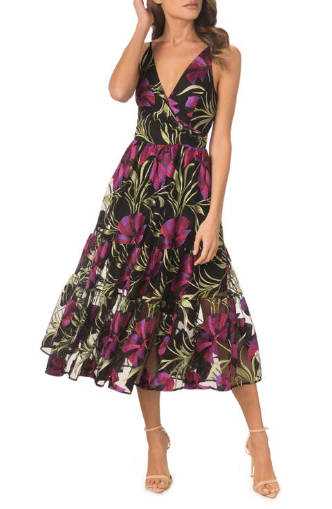 Paulette Floral Embroidered Fit & Flare Midi Dress