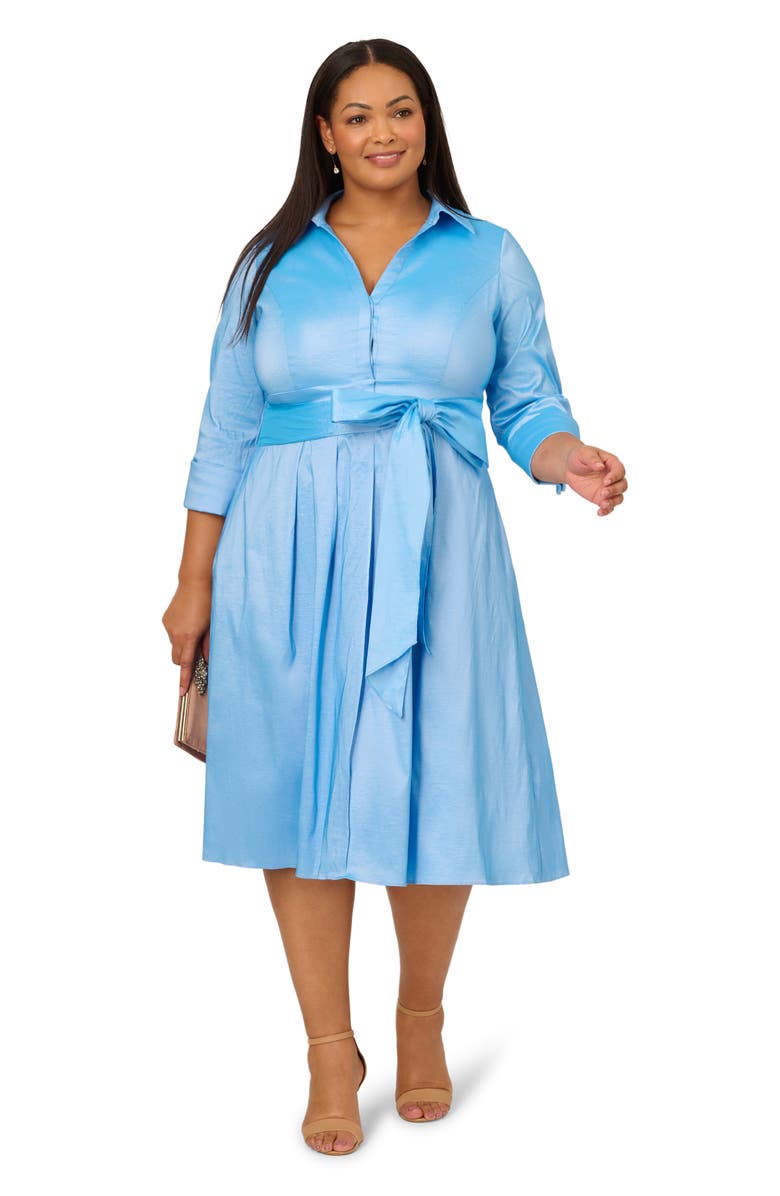 Adrianna Papell Stretch Taffeta Midi Shirtdress, Alternate, color, Bluebell