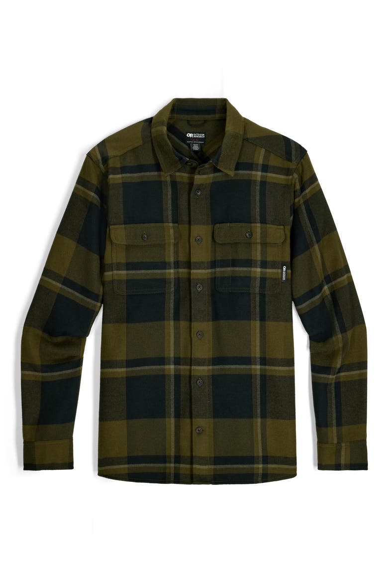Feedback Plaid Flannel Overshirt, Alternate, color, DARK OLIVE PLAID