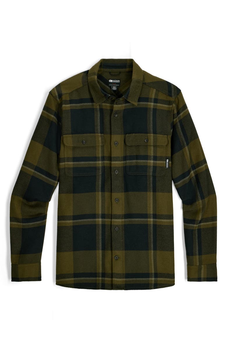 Outdoor Research Feedback Plaid Flannel Overshirt, Alternate, color, Dark Olive Plaid
