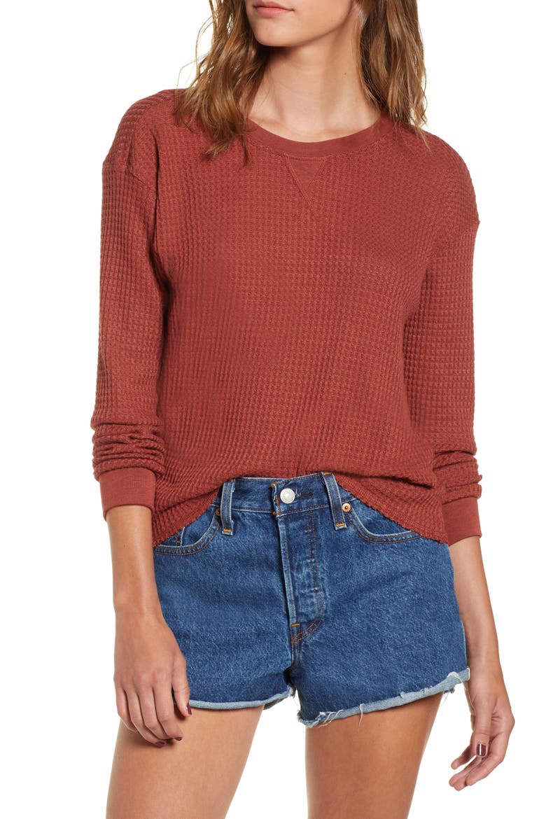 Cited Waffle Knit Pullover Top, Main, color, HENNA