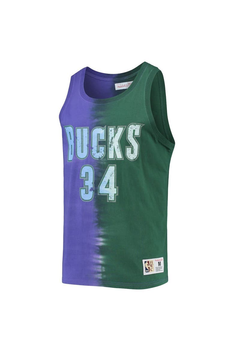 Men's Mitchell & Ness Ray Allen Green/Purple Milwaukee Bucks Hardwood Classics Tie-Dye Name & Number Tank Top, Alternate, color, Purple