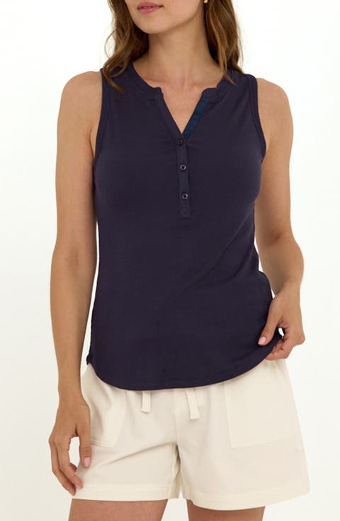 Akia Feather Ribbed Henley Tank