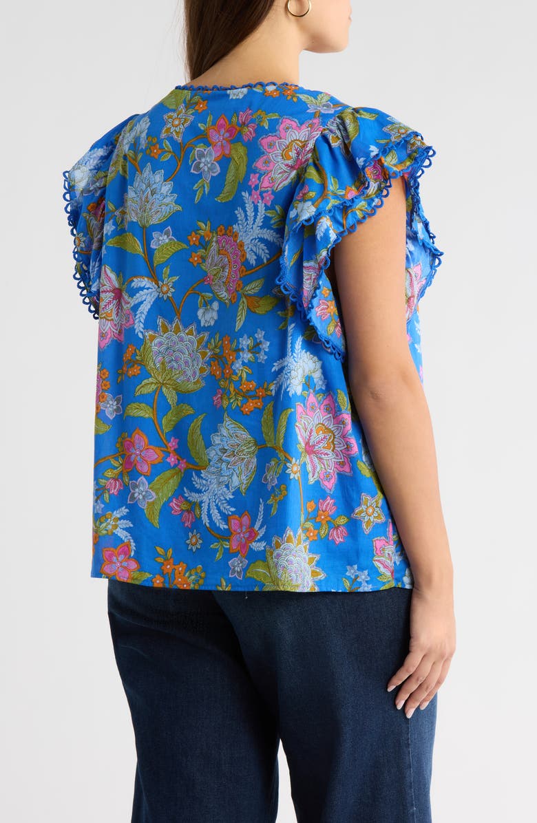 SUGARLIPS Sunlit Floral Print Ruffle Top, Alternate, color, Cobalt-Multi