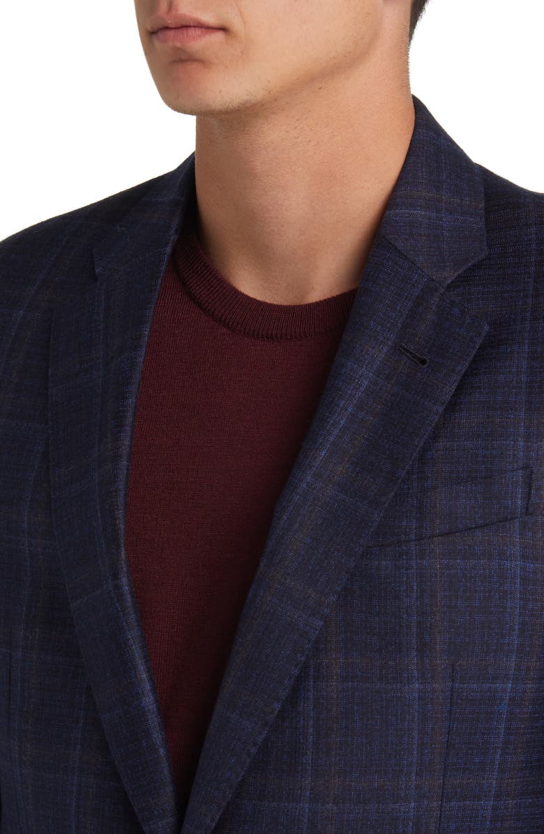 Emporio Armani Plaid Virgin Wool Blazer, Alternate, color, Solid Medium Blue