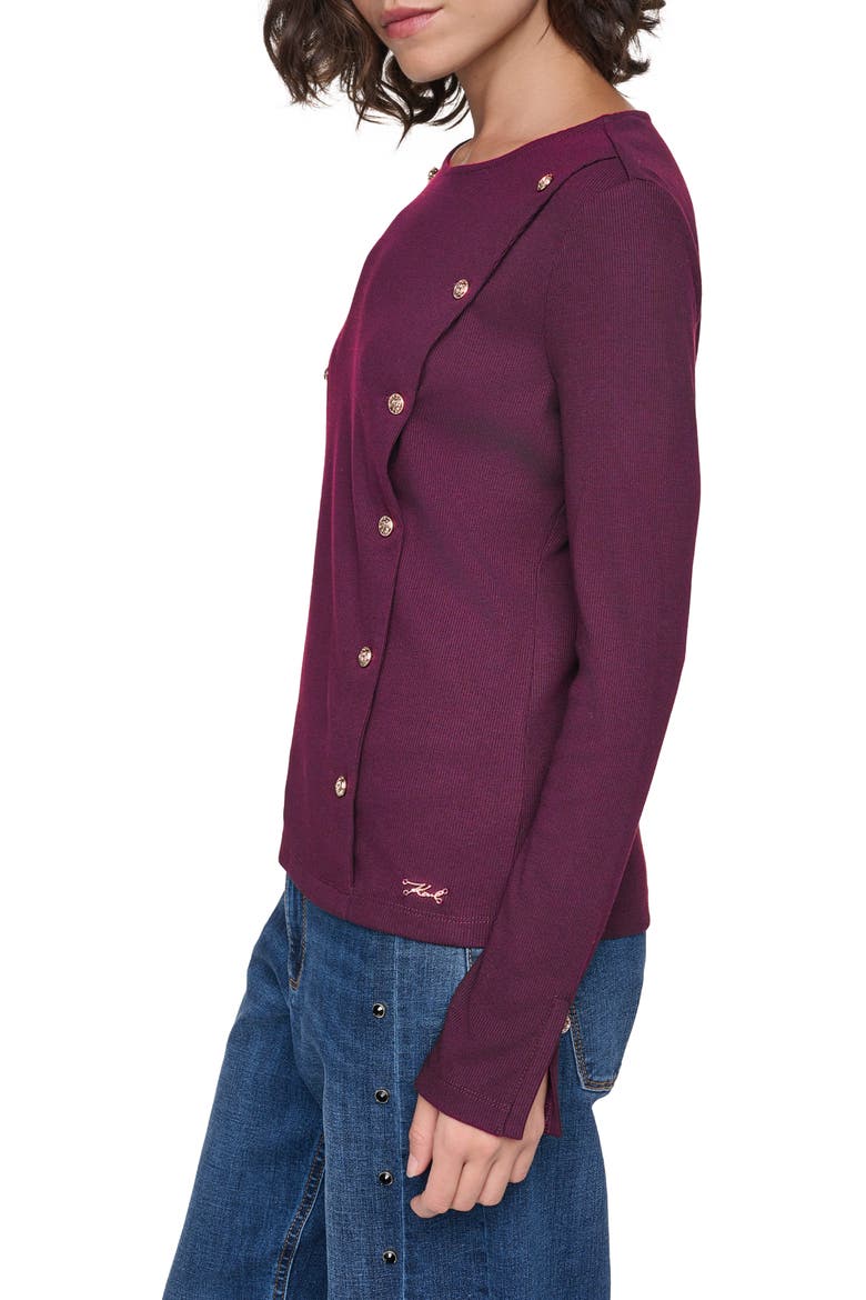 Button Embellished Long Sleeve Knit Top, Alternate, color, CHERRY LACQUER