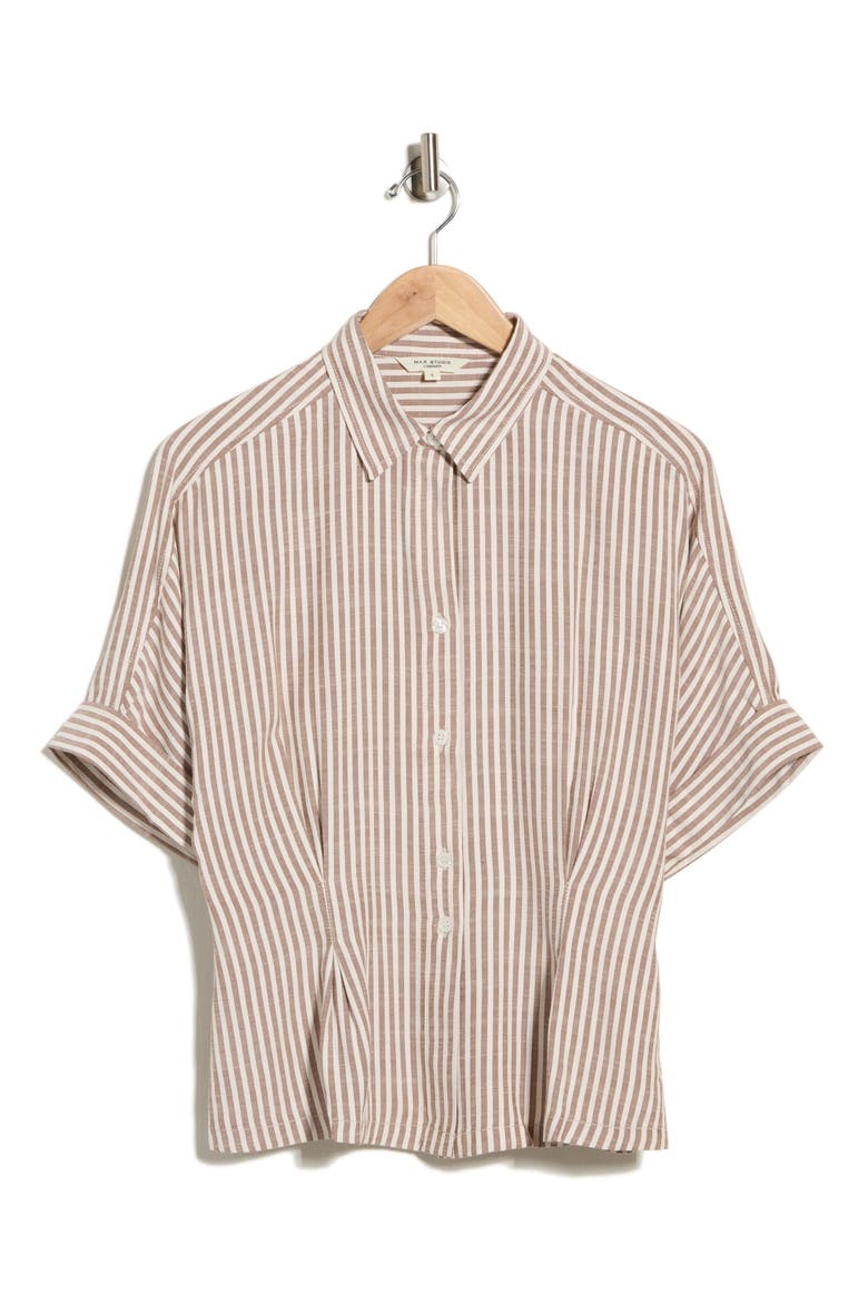 Stripe Button-Up Shirt, Alternate, color, BLUSH/ BROWN FRAME STRIPE