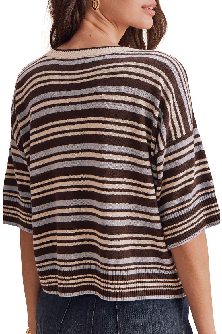 Georgie Stripe Short Sleeve Sweater, Alternate, color, BLUE MIST/ JAVA/ PALE OAK