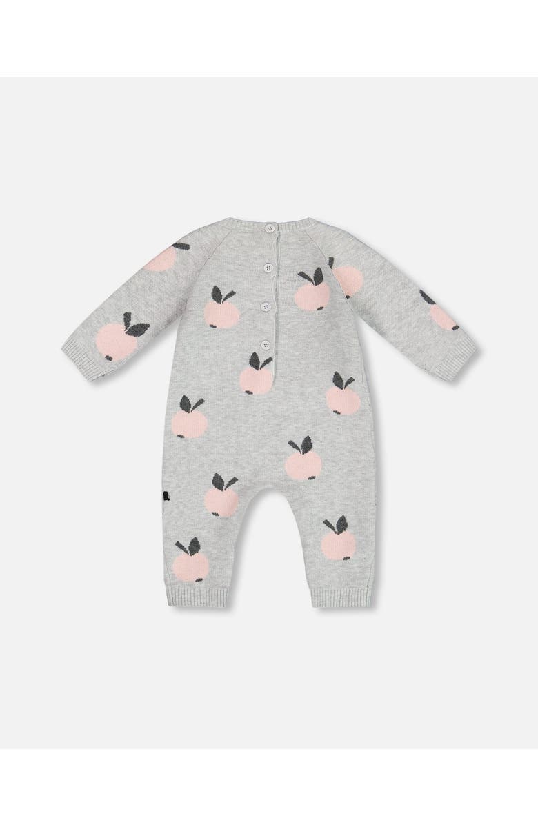 Deux par Deux Baby Girl's Knitted Jacquard Jumpsuit Gray With Apples, Alternate, color,