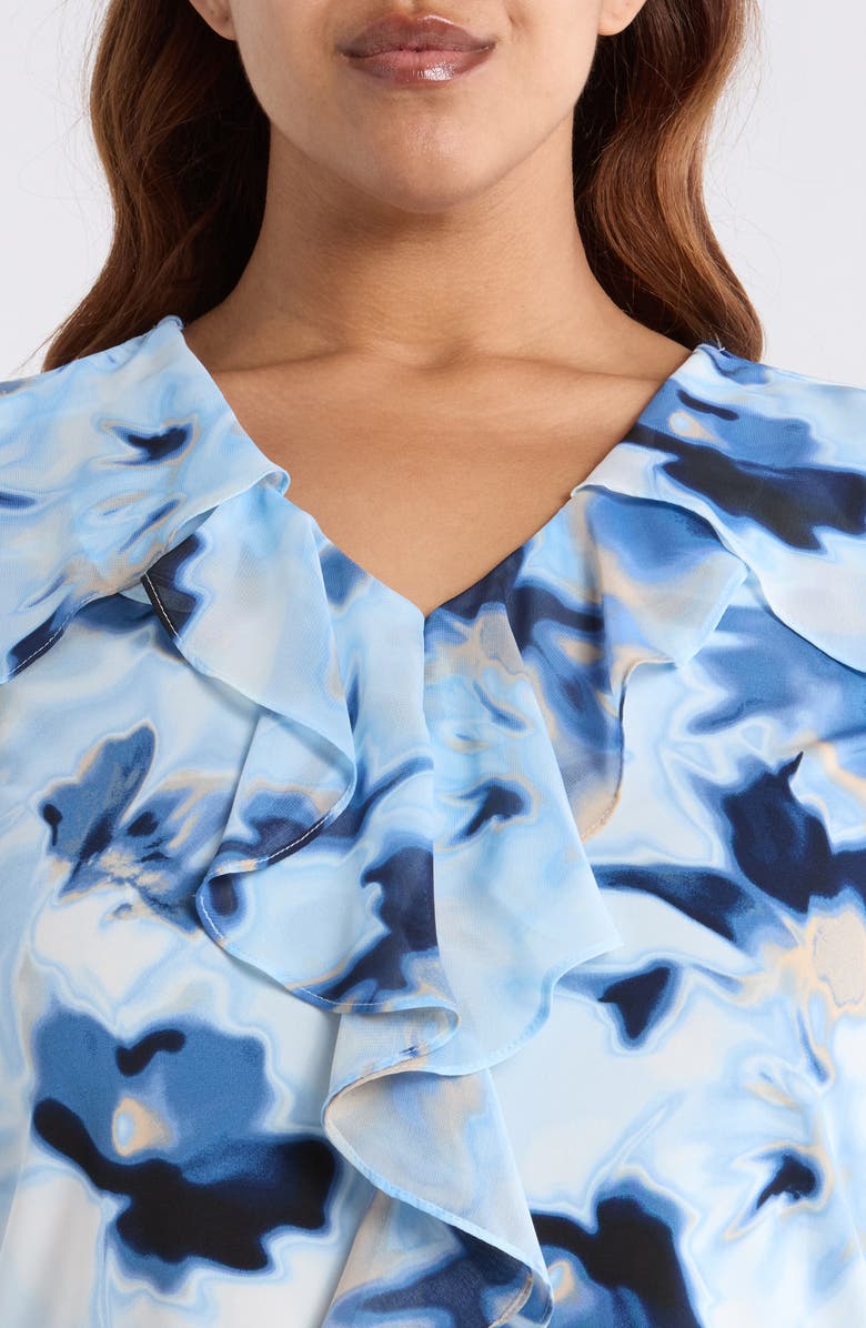 Anne Klein Cascade Ruffle Floral Print Top, Alternate, color, Lakeshore