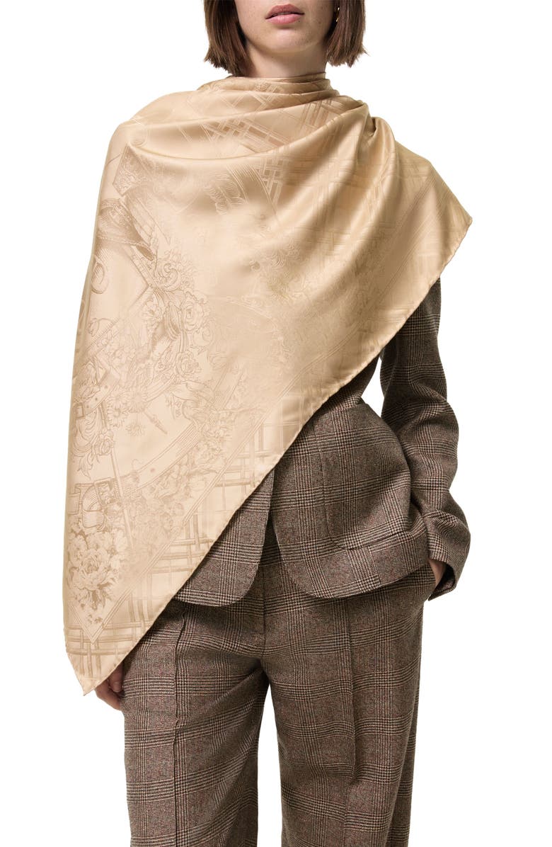 Burberry Floral Crest Silk Jacquard Scarf, Alternate, color, Sand Beige