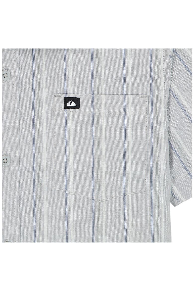 Kids' Island Stripe Short Sleeve Cotton Button-Up Shirt, Alternate, color, QUARRY