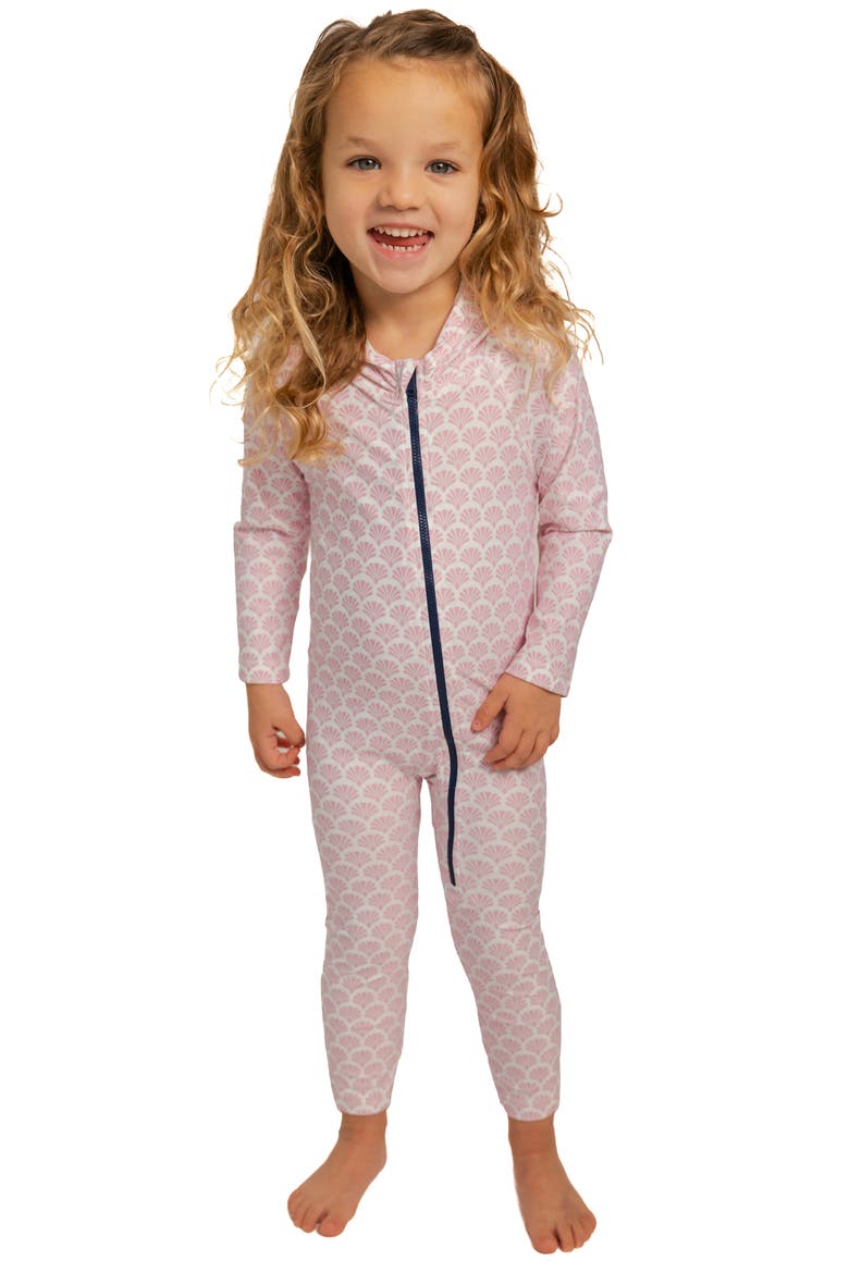 Kids' Floral Long Sleeve Full Body Hooded Swimsuit, Alternate, color, PINK SEASHELL