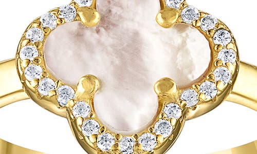 Fzn Mother-of-pearl & Cubic Zirconia Clover Ring In Yellow